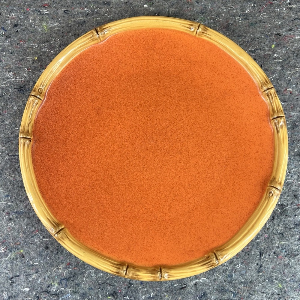 Home China Ipanema Pattern Orange Stoneware Dinner Plate 11" Bamboo Trim